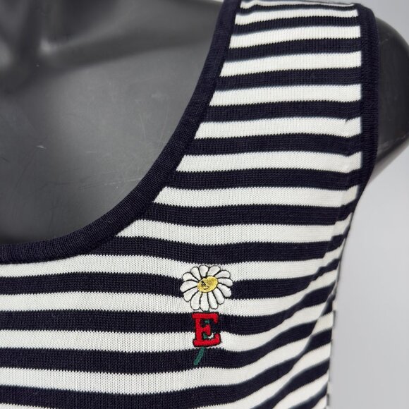Preppy Knitted Navy & White Nautical Breton Stripes Scoop Camisole Tank S/M - Picture 4 of 4